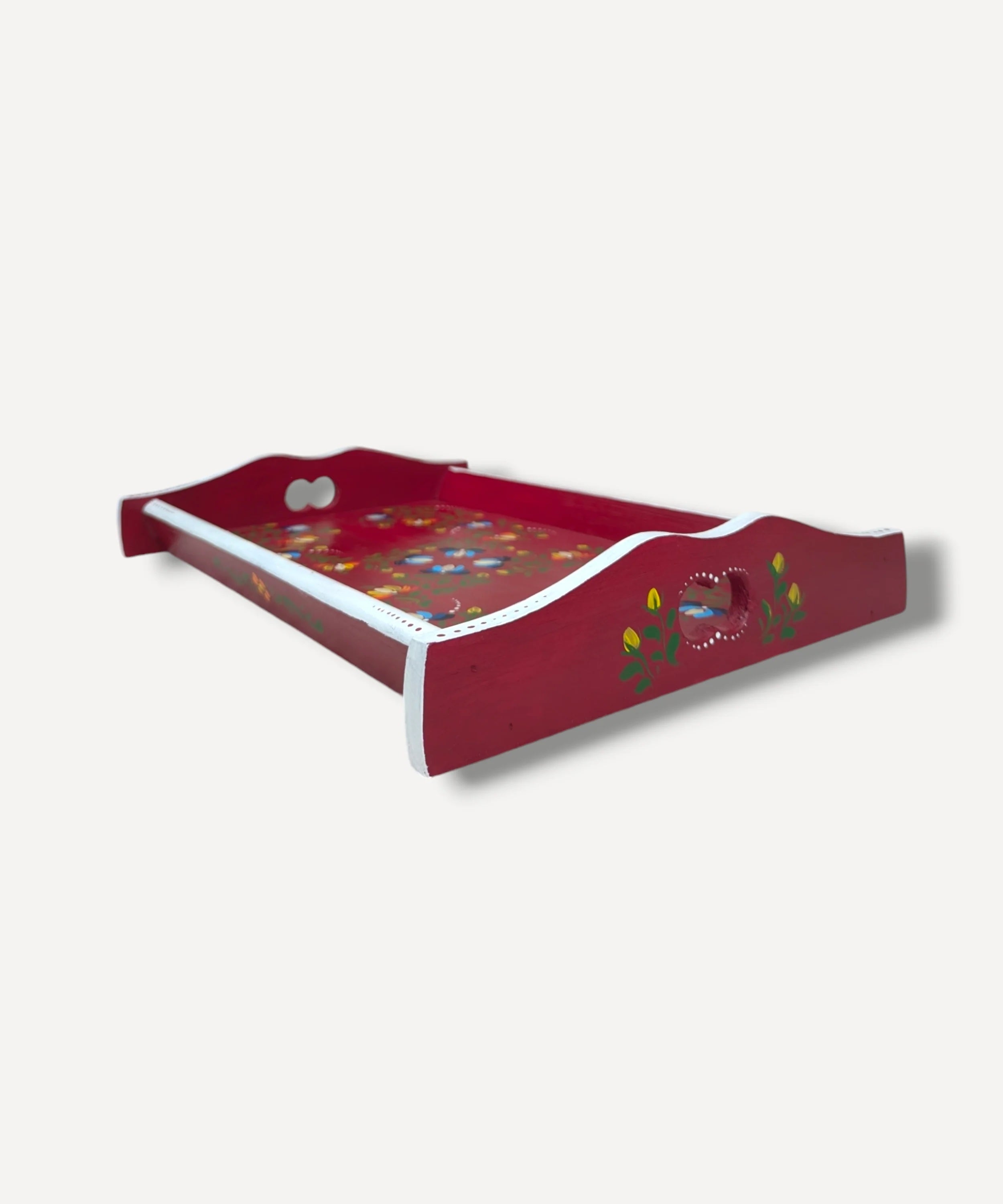 Deep Red - Hand Painted Wooden Tray