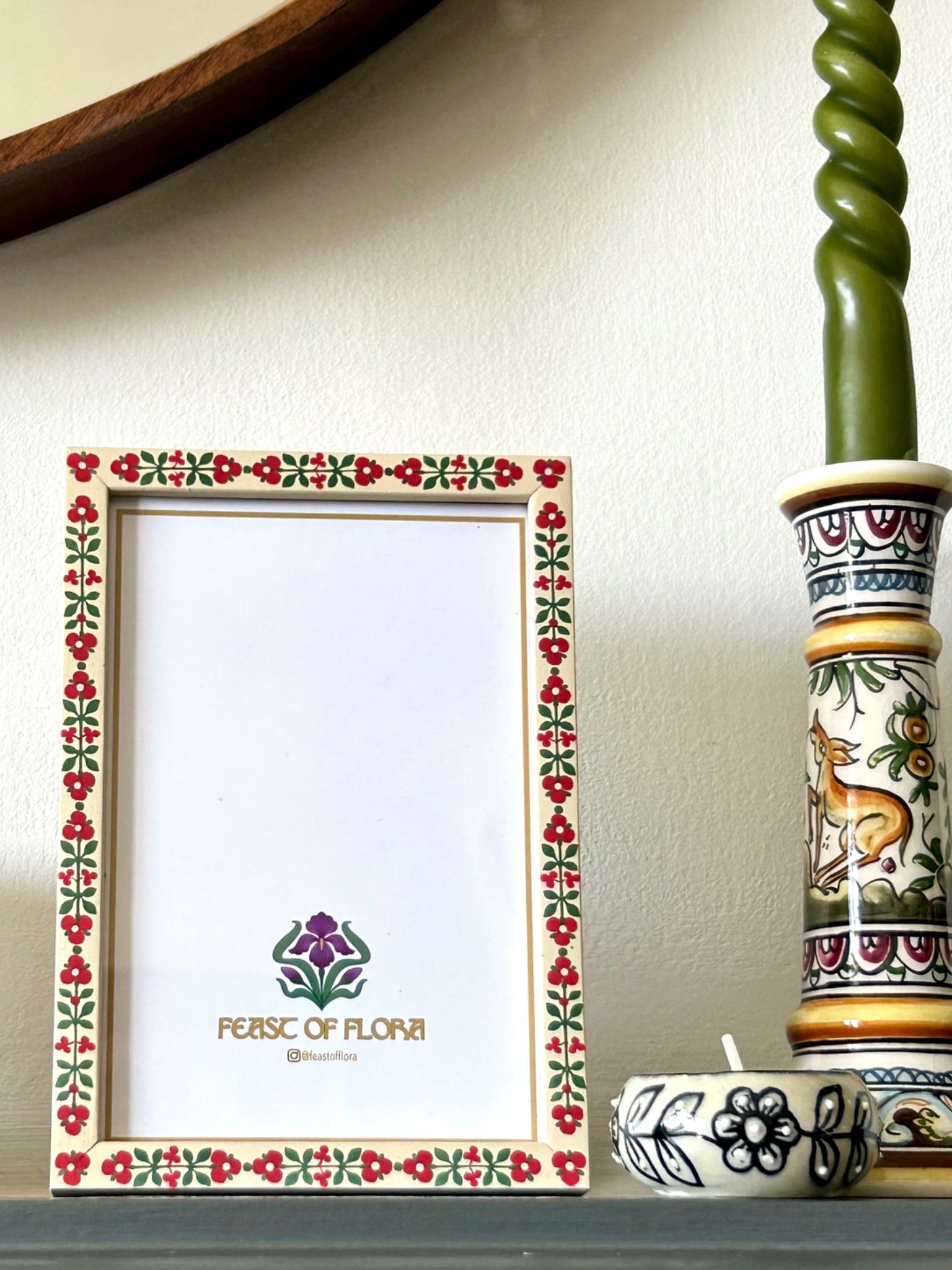 Hand Painted Folk Photo Frame, Cream
