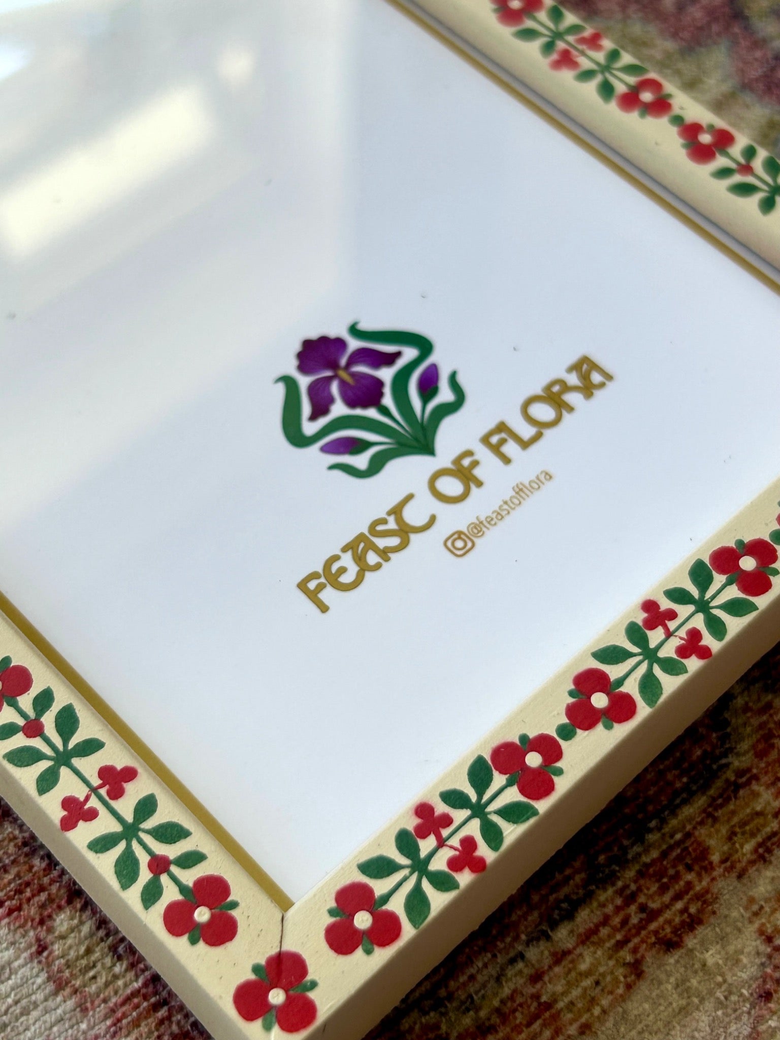 Hand Painted Folk Photo Frame, Cream