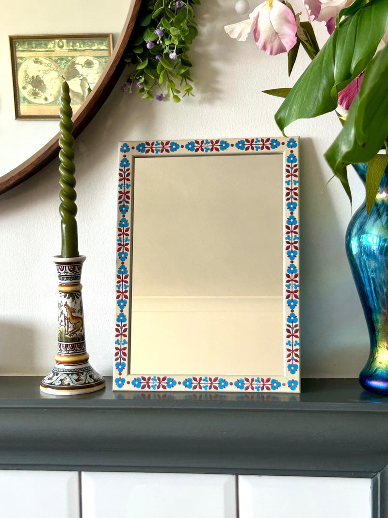 Hand Painted Folk Mirror, Cream
