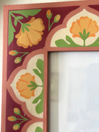 Hand Painted Folk Wooden Photo Frame, Burgundy/Orange