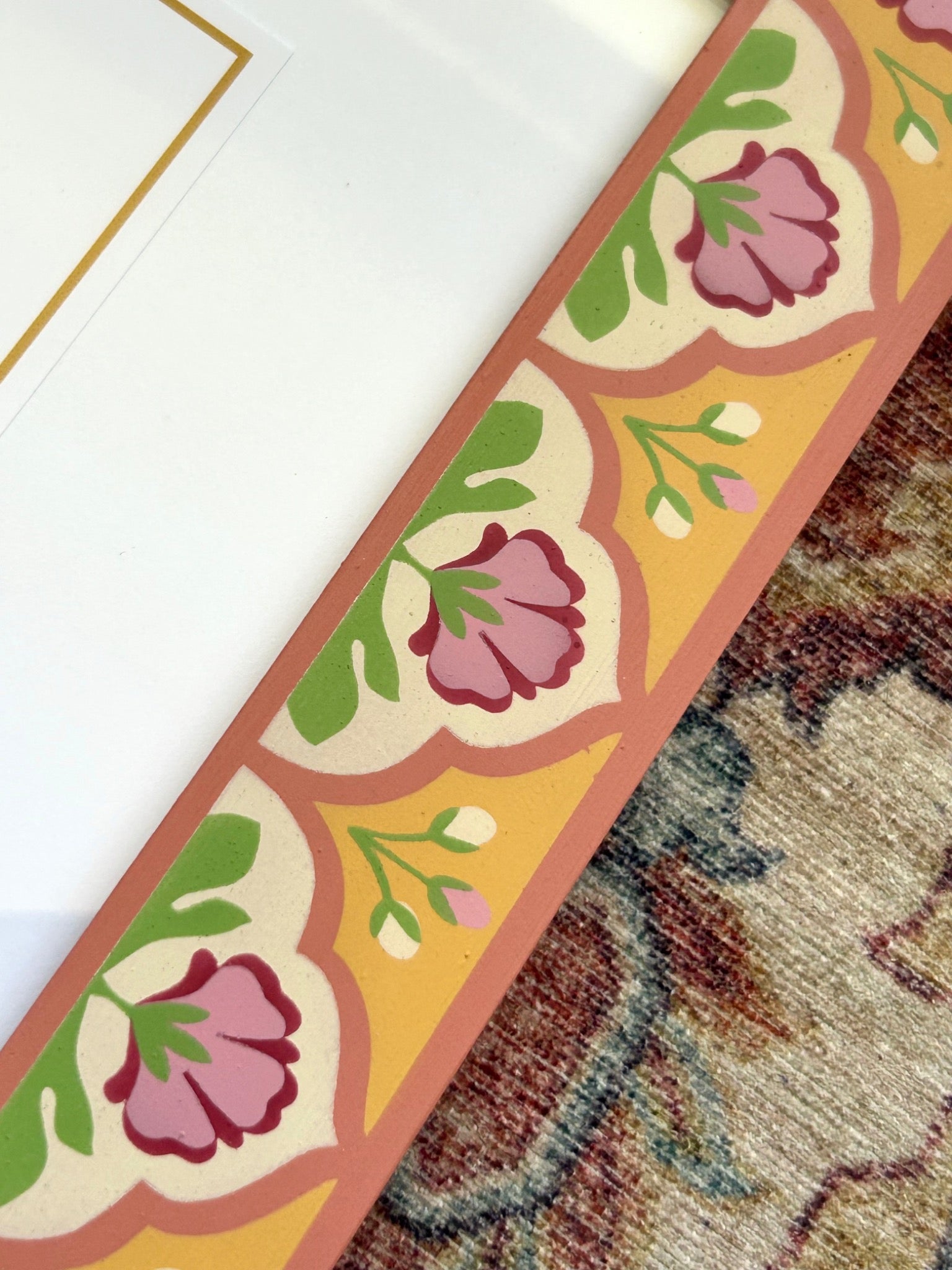 Hand Painted Folk Wooden Photo Frame, Yellow/Pink