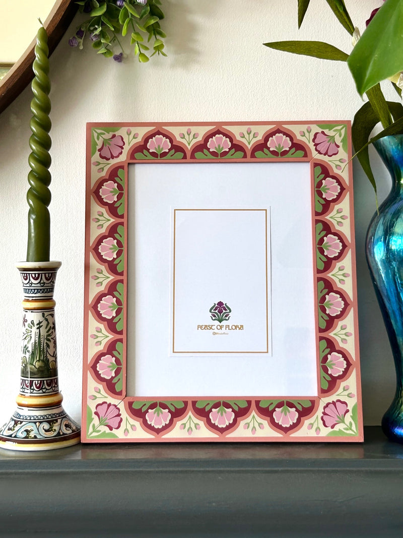 Hand Painted Folk Wooden Photo Frame, Cream/Pink