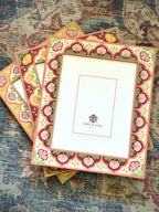 Hand Painted Folk Wooden Photo Frame, Cream/Pink