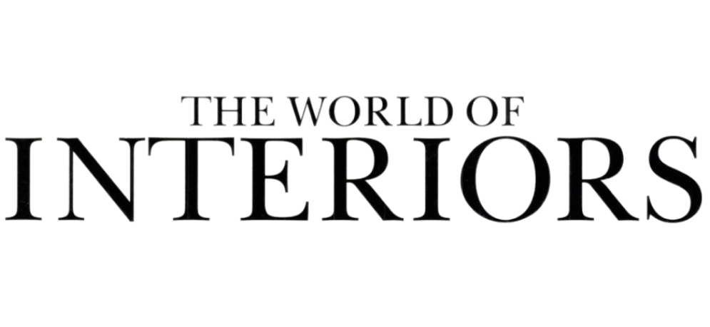 Text 'THE WORLD OF INTERIORS' on a white background