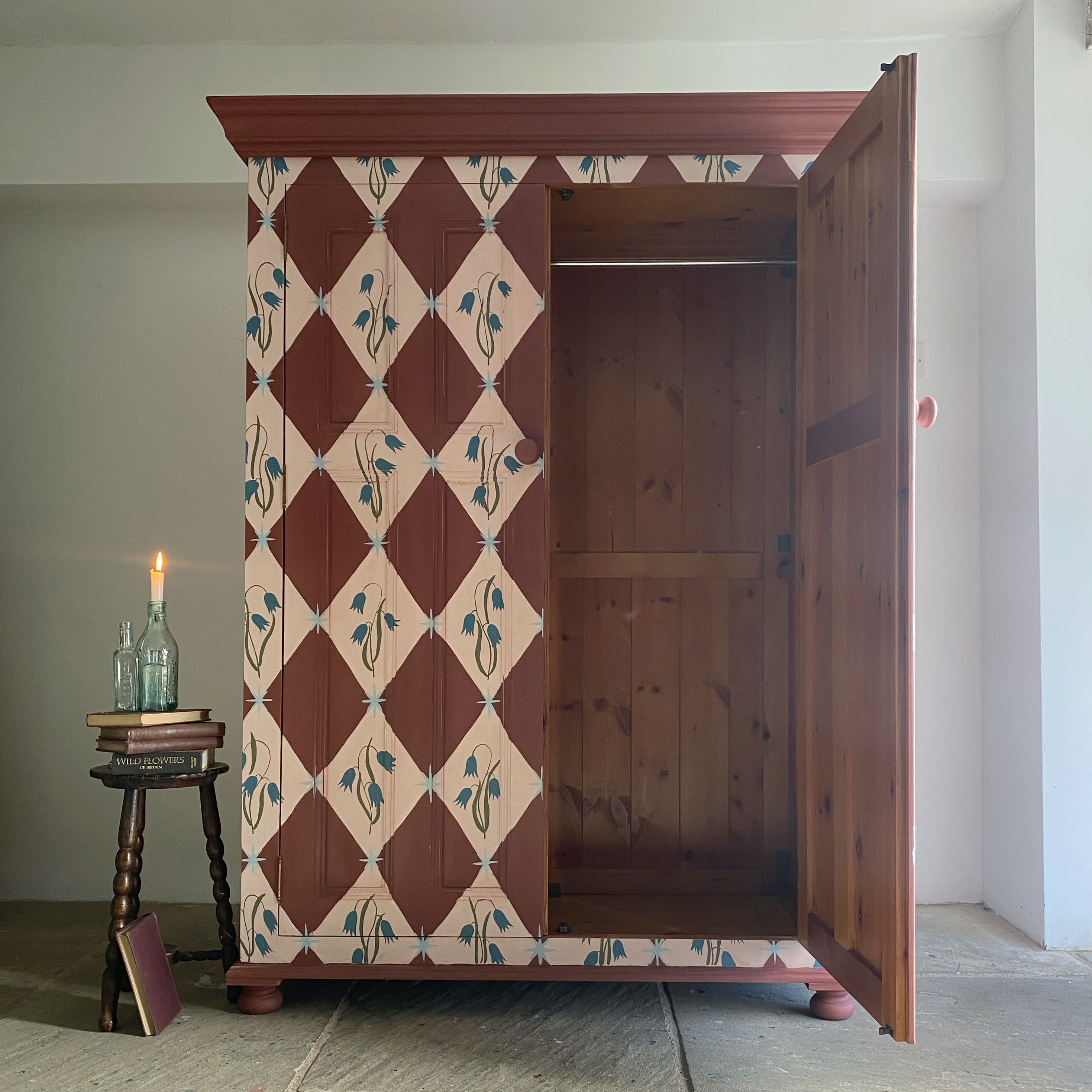 Bluebell and Starburst Vintage Pine Wardrobe