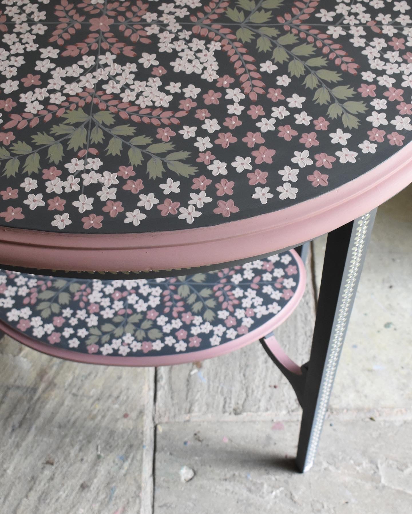 Grey and Pink Folk Floral Table